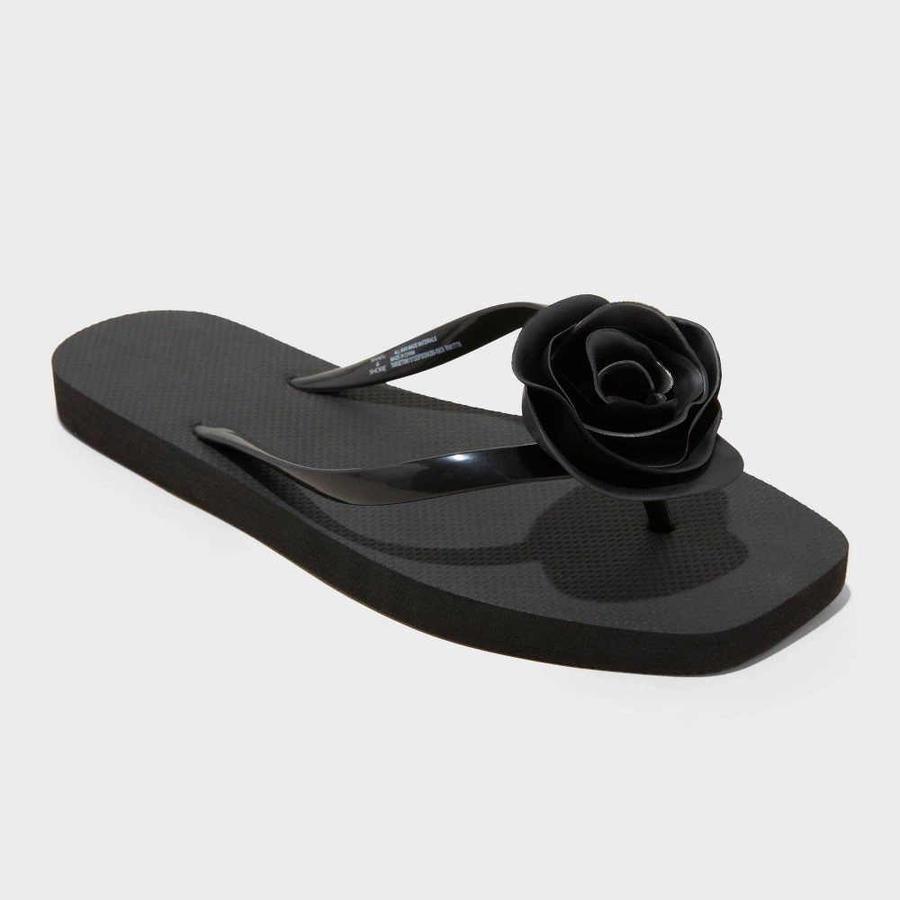 Shade & Shore Women's Rosette Thong Flip Flop Sandals in black Size 6